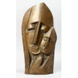 Manner of Eric Gill, a wall mounted head study of a mother and child, bronze, 10.25" x 5.5".