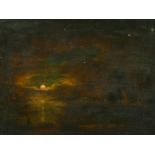 18th Century School, a figure by a river under moonlight, oil on panel, 10.25" x 13.5", in a