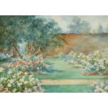 Annie L. Pressland (1862-1933) British, A walled garden in full bloom, watercolour, signed, 9.75"