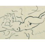 Kanwaldeep Singh Kang, signed Nicks (1964-2007) British, an ink study of a reclining female nude,