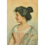 20th Century, Portrait of a young Italian girl, watercolour, initialled M.R.S. and dated 1910, 16.