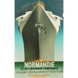 After Adolphe Mouron Cassandre, a poster of the Normandie, 39" x 23.5".