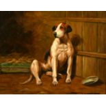 C. Harrison (20/21st Century) A pair of hounds, one seated in a landscape, the other in a stable,