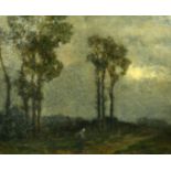 Attributed to George Boyle (1826-1899) British, A figure on a track in a moonlit landscape, oil on