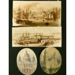 19th Century English School, Four miniature watercolours, views of London, 1" x 2.5", 1.5" x 2.5 and