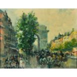 Merio Ameglio (1897-1970) Italian, Figures and horses on the Champs-Elysees, oil on canvas,