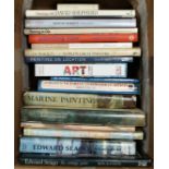 A collection of art related reference books including Marine Painting, Edward Seago, David Shepherd.