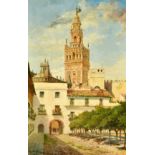 Julio Montenegro (1867-1932), a view of the Giralda Tower, Seville, oil on canvas, signed and