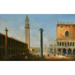 Mid-19th Century Continental School, figures in St. Marks Square, Venice, oil on canvas, 15" x 24".