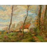 Albert Sirtaine (1868-1959) French, a view of a house through trees, oil on canvas, signed, 15.5"
