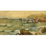 Joseph Hughes Clayton (1870-1930) British, a rocky coastline with sailboats beyond, watercolour,