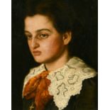 German School 19th Century, Portrait of a young lady wearing dress with a lace collar, oil on canvas