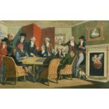 A hand coloured 18th Century engraving by Cook, A chess match at Parsloes, 4.5" x 6.25"