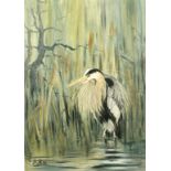 Baroness Von Bismark (20th Century) 'The Heron', oil on canvas, initialled and dated '92,