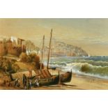 19th/20th Century School, figures unloading boats on a beach with a town beyond, said to be Haifa,