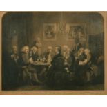 A 19th Century engraving of a Literary party with Sir Joshua Reynolds, Frost & Reed trade label