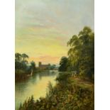 M. Allen, (Late 19th Century) 'The Thames at Isleworth' A river scene with figures on a path, a