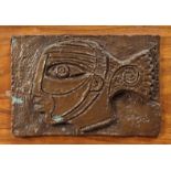 20th Century School, a stylised head study, patinated bronze, indistinctly signed, 7.5" x 10.75",