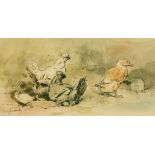 Louis Eugene Lambert (1825-1900) French, a study of chickens and ducks, watercolour and ink,