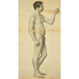 S. Ashton, a study of a standing male model, signed, 26" x 14", (unframed).