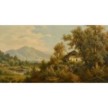 19th Century Austrian School, figures on a path with a view of the town of Laa an der Thaya in the