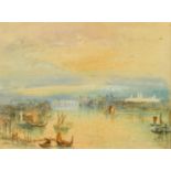 19th Century, A scene in the Venice lagoon with gondolas and sailboats, watercolour, initialled R.M,