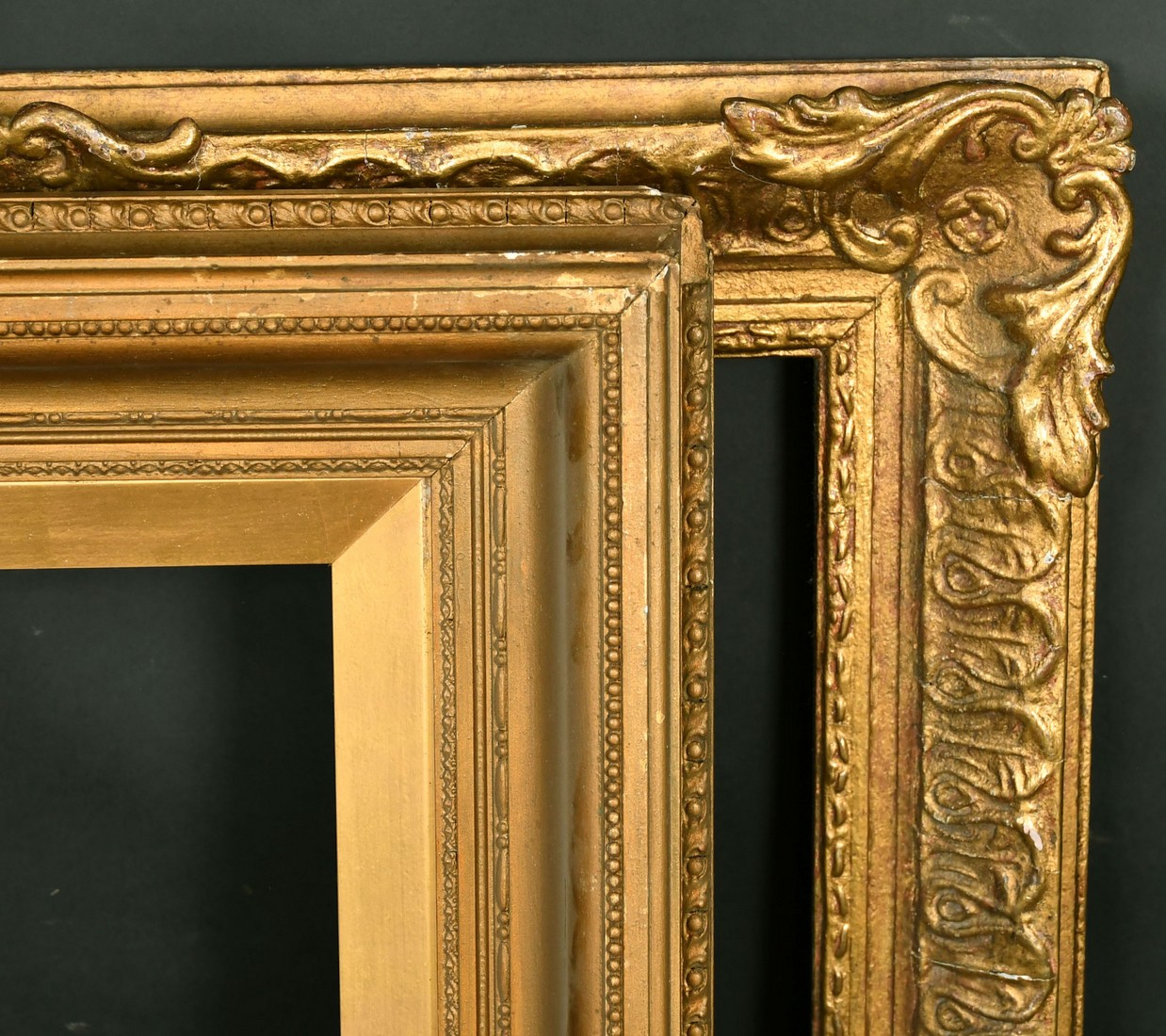Two early 20th Century gilt fames, one rebate size 14" x 24", the other 20" x 26". (2).