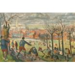 Geoffrey Underwood (1927-2000) British, a scene of children playing in a city park, oil on canvas,