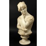 Raffaello Romanelli (1856-1928) Italian, 'Un Biglietto', a carved white marble sculpture of a