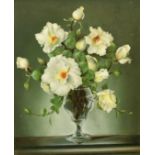 Eustace Liscard (20th Century), A still life of flowers in a glass vase, oil on board, 20" x 16".