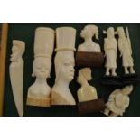 Various carved ivory okimonos etc.