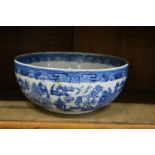 A blue and white bowl.