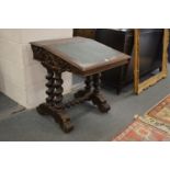 A Victorian oak desk with carved decoration.