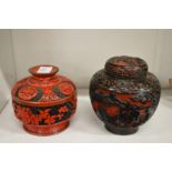 Two Chinese cinnabar lacquer ginger jars and covers.