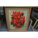 A painting of a Poinsettia and various other pictures.