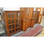 A good pair of stained pine standing two door display cabinets.