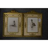 A good ormolu and silk folding double photograph frame.