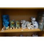 A shelf of decorative Chinese porcelain etc.