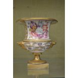 A Derby urn shaped vase painted with flowers.