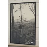 A photographic black and white print, probably depicting a young Prince Philip viewing Balmoral