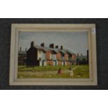 H Kingsley "Children Playing on an Estate" oil on board, signed and dated '59.