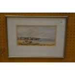 Elizabeth Hainz, a coastal landscape with figures and boats colour print.