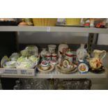 A shelf of decorative china to include a Grafton floral decorated tea service.