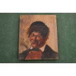 A portrait miniature of a gentleman smoking a pipe, oil on board.