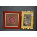 An Indian miniature painting and a Chinese silk work picture.