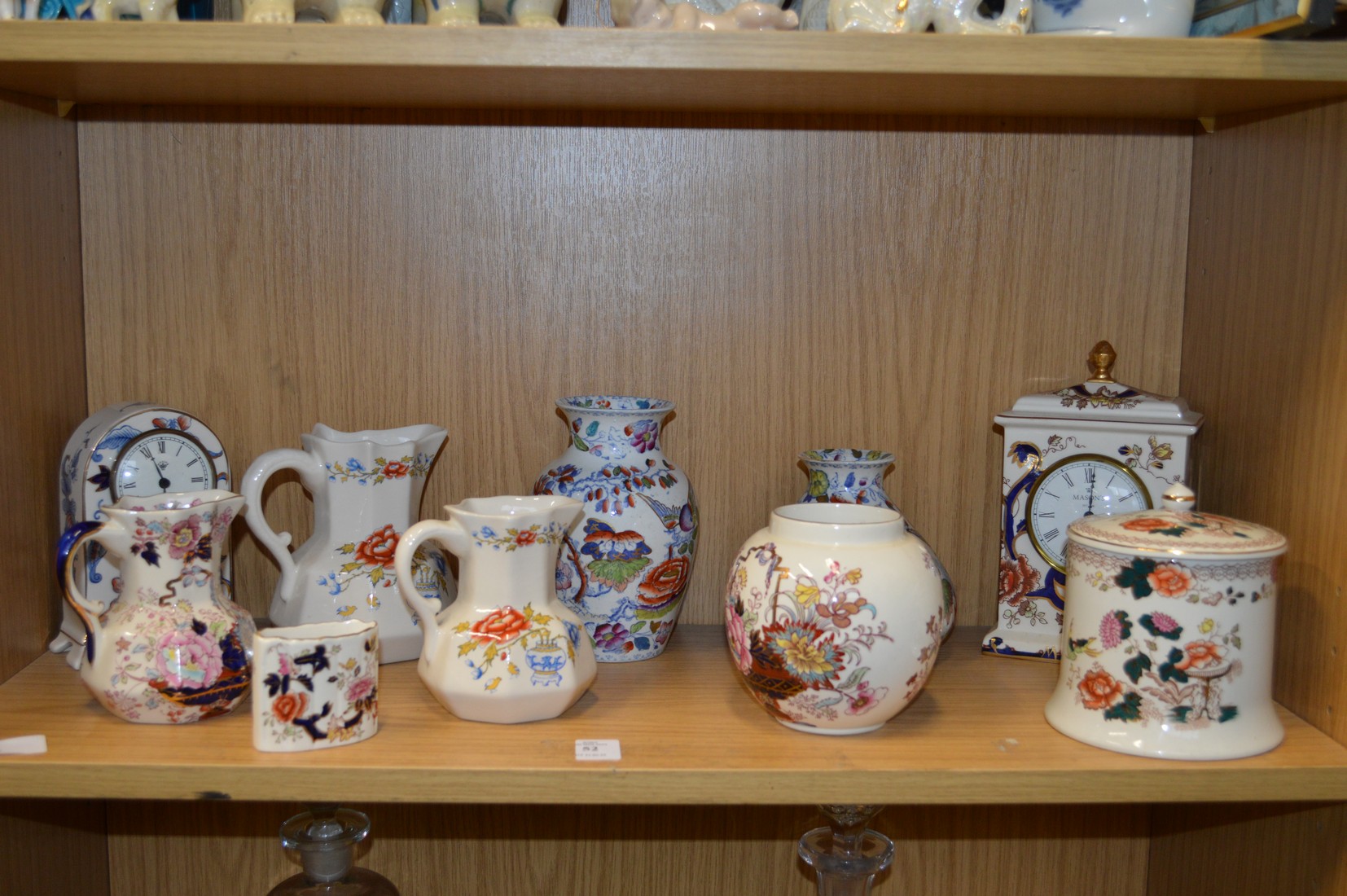 Mason's ironstone jugs, vases, mantle clocks etc.