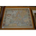 A hand-coloured map of Europe and an engraving.