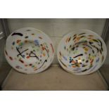 A good large pair of colourful opaque glass circular dishes.