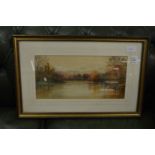 Tranquil River Landscape watercolour together with a picture of country cottages.