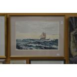 Henry Sheldron "Sailing Ship in a Choppy Sea" watercolour.